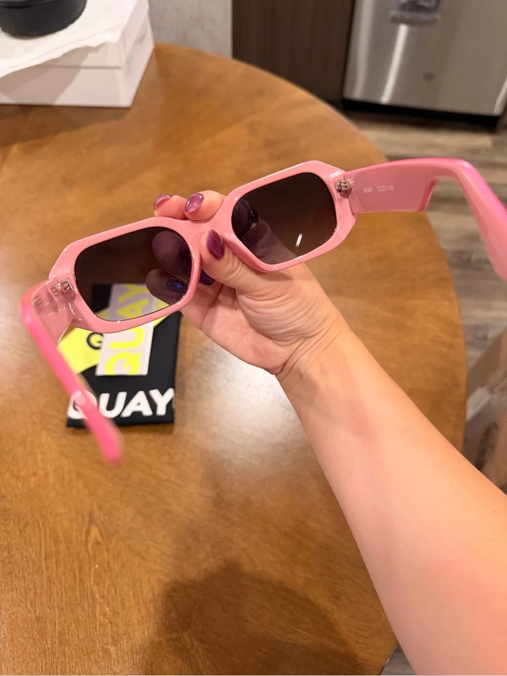 Quay Pink Rectangle Sunglasses